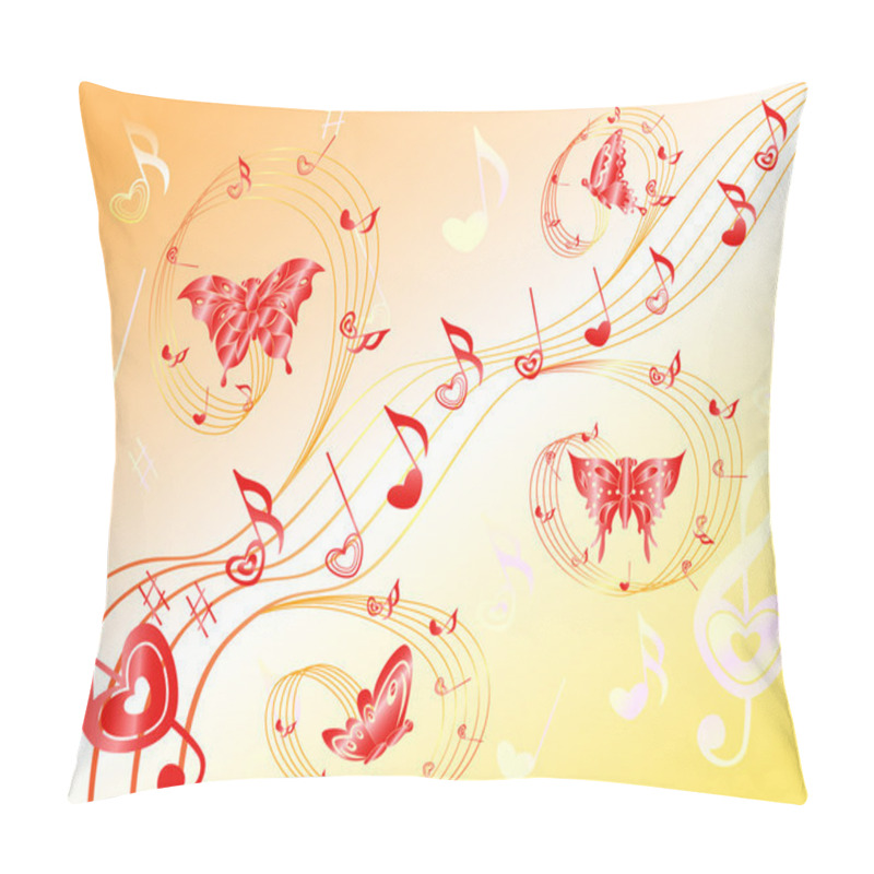 Personality  Musical Notes On Stave With Hearts And Butterflies Pillow Covers