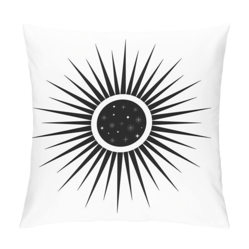 Personality  Hand Drawn Mystical Sun With Stars In Line Art. Spiritual Symbol Celestial Space. Magic Talisman, Antique Style, Boho, Tattoo, Logo Vector Illustration. Pillow Covers