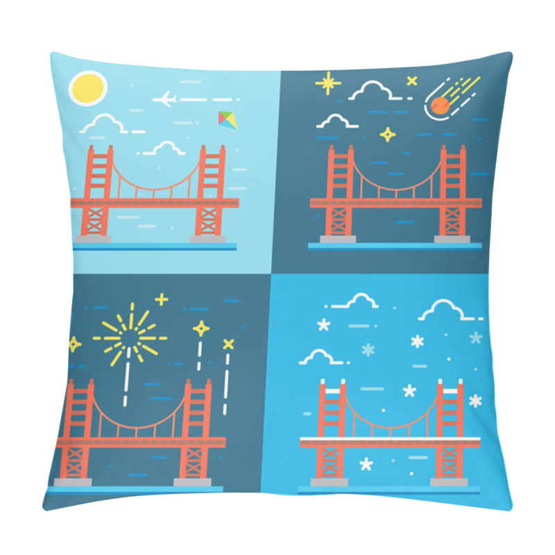 Personality  Bridge, Golden, Gate, Vector, San, Francisco, Illustration, Red, Pillow Covers