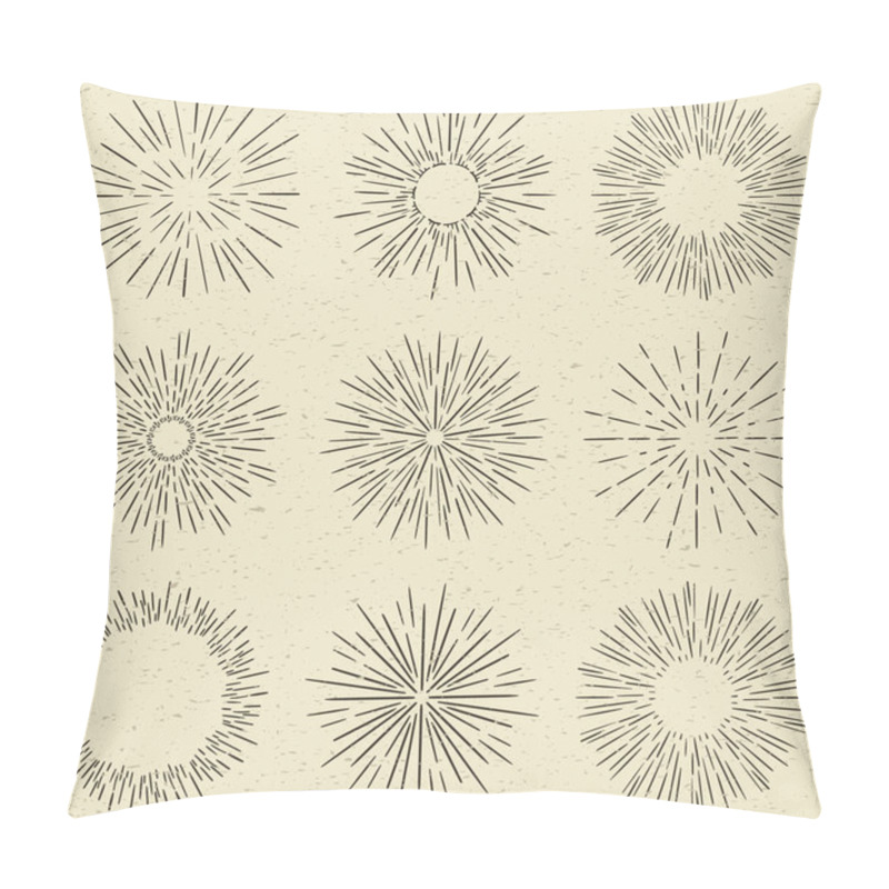 Personality  Set Of Hand Drawn Retro Sunburst, Fireworks Or Bursting Rays Design Elements. Vintage Style, Grunge Paper Background. Pillow Covers