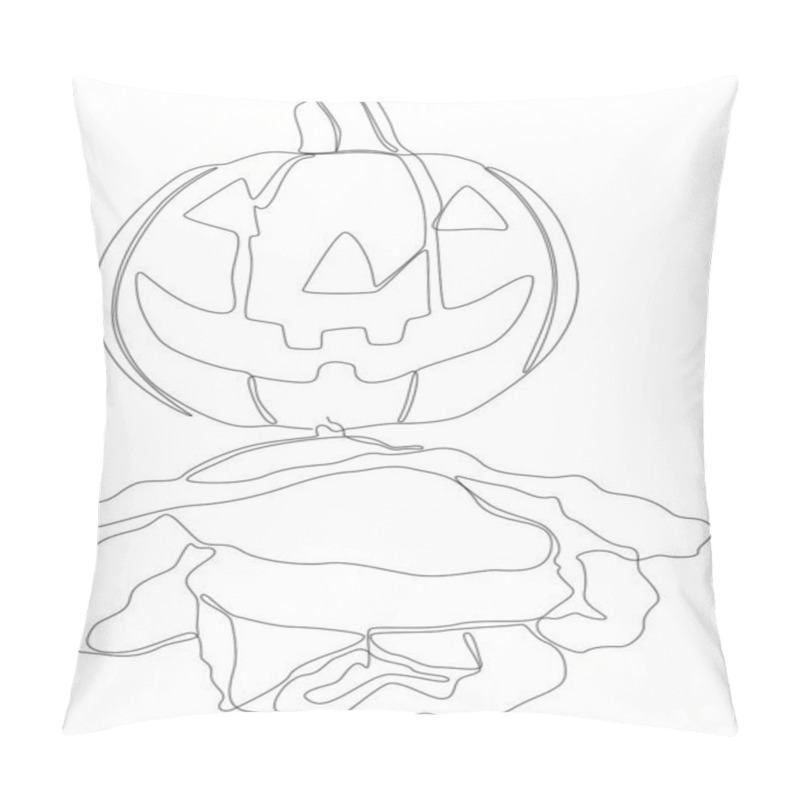 Personality  One Continuous Line Of Jack O' Lantern With Rose Flowers. Thin Line Illustration Vector Concept. Contour Drawing Creative Ideas. Pillow Covers