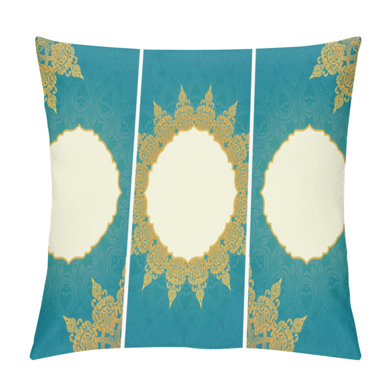 Personality  Greeting Cards  In East Style On Blue Background Pillow Covers