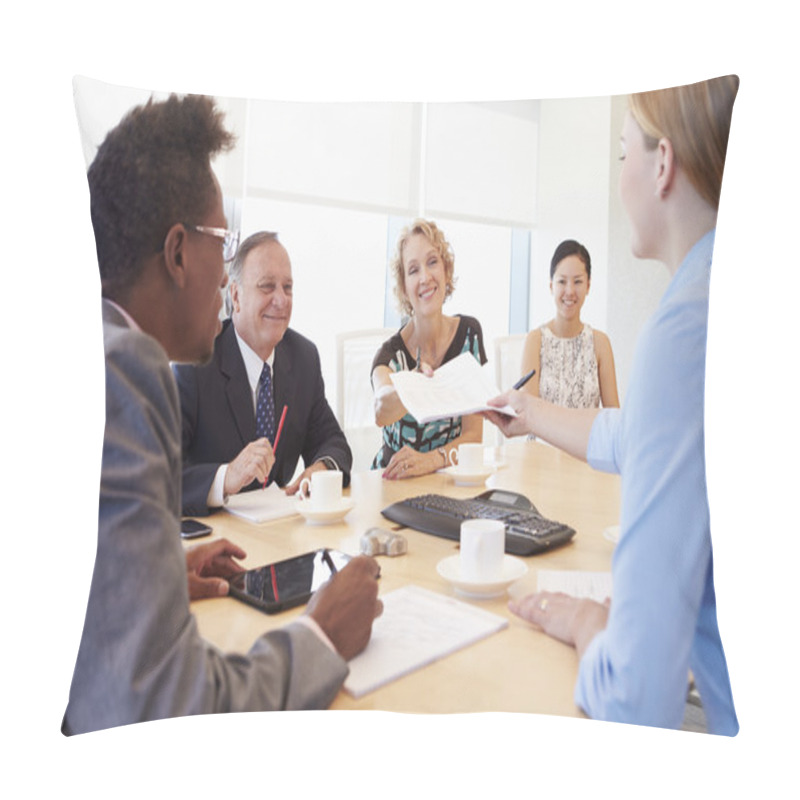 Personality  Businesspeople Having Meeting In Boardroom Pillow Covers