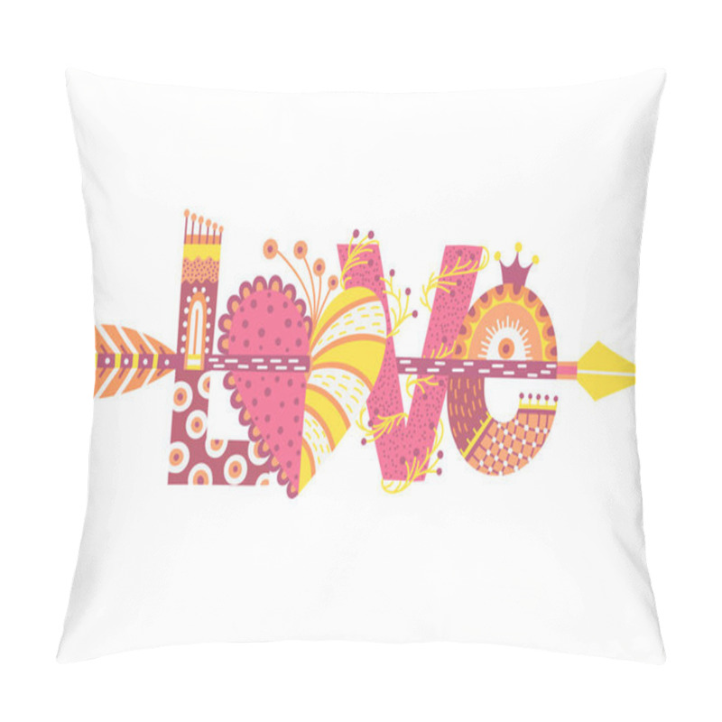 Personality  Love. Hand Drawn Lettering. Happy Valentine's Day. Heart With Arrow. Freehand Style. Doodle. Holiday In February. Valentine Card, Postcard, Banner, Poster, Print On Clothes. Vector Illustration, Eps10 Pillow Covers