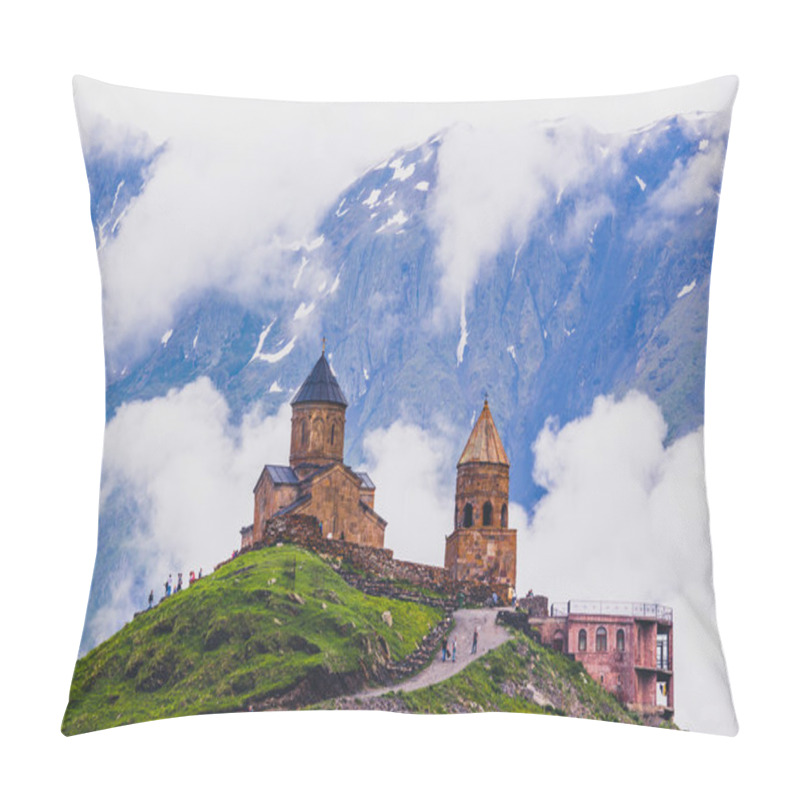 Personality  Gergeti Trinity Church In The Mountains Of The Caucasus Pillow Covers