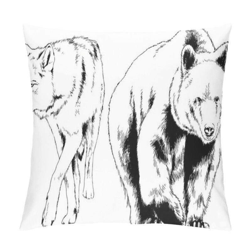 Personality  Set Of Vector Drawings On The Theme Of Predators Hand-drawn Sketches With No Background Pillow Covers