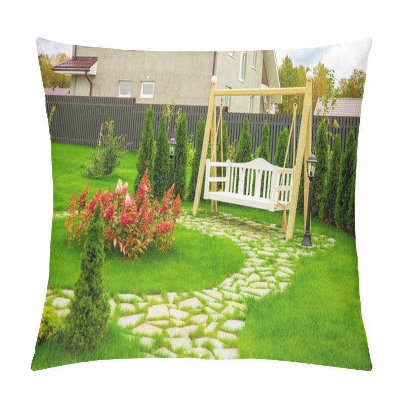 Personality  Swinging Bench In The Garden Pillow Covers