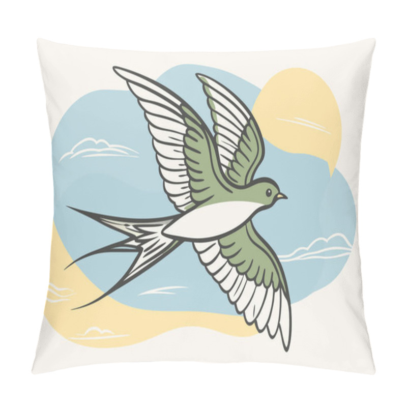 Personality  Stylized Flying Bird Illustration Highlighting Freedom And Grace Pillow Covers