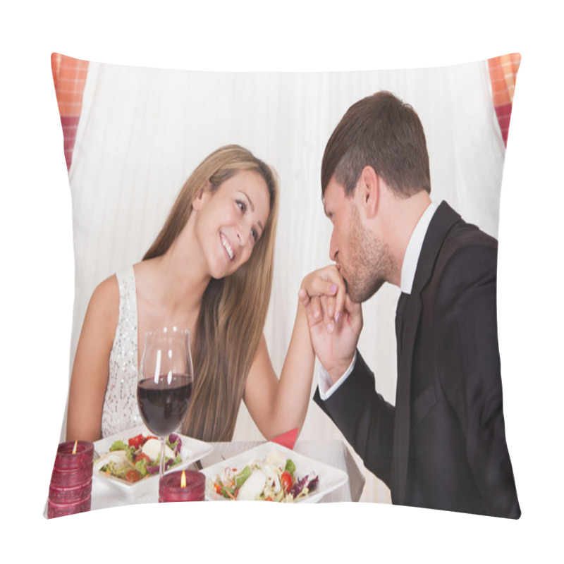 Personality  Man Kissing A Woman's Hand At A Romantic Dinner Pillow Covers