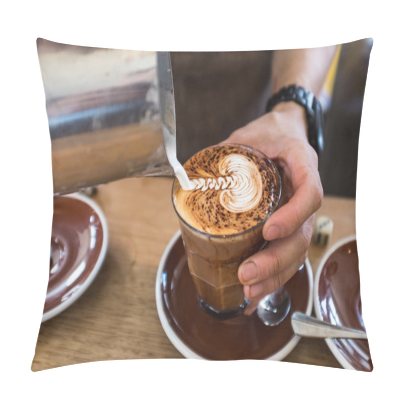 Personality  Barista Pouring Leaf Pattern On A Cappuccino Coffee Pillow Covers