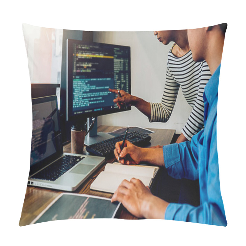 Personality  Programmer Working In A Software Development And Coding Technologies. Website Design.Technology Concept. Pillow Covers