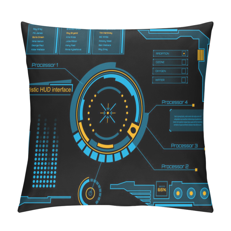 Personality  Abstract Future, Concept Vector Futuristic Blue Virtual Graphic Touch User Interface HUD. For Web, Site, Mobile Applications Isolated On Black Background, Techno, Online Design, Business, Gui, Ui. Pillow Covers