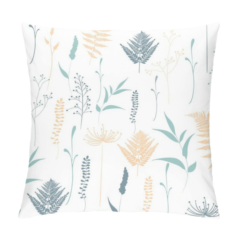 Personality  Seamless Pattern Of Fern, Different Tree, Foliage Natural Branches, Green Leaves, Herbs, Tropical Heel Hand Drawn Silhouette.  Pillow Covers