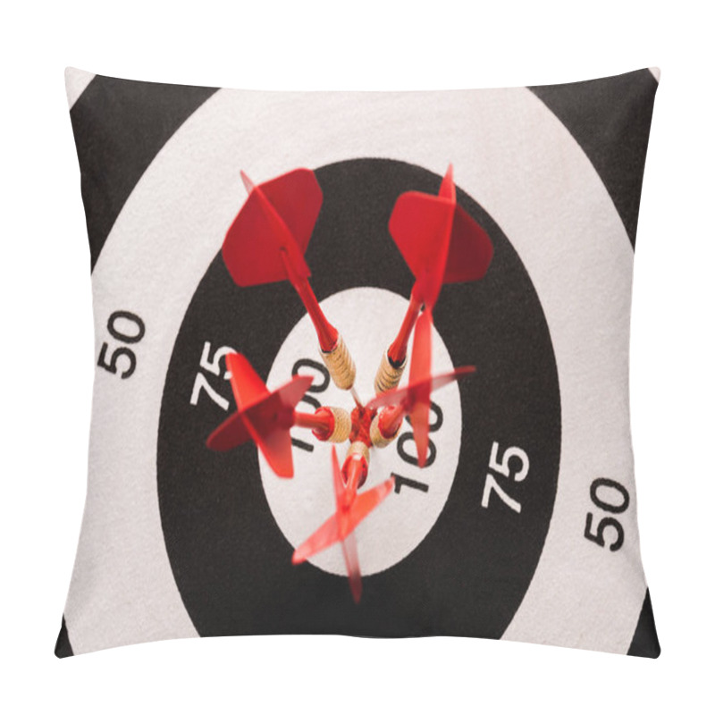 Personality  Top View Of Black And White Dartboard With Red Arrows  Pillow Covers