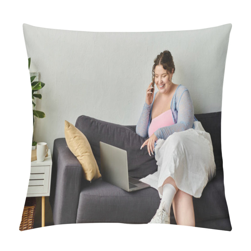 Personality  Attractive Young Woman In Cozy Homewear Enjoys A Relaxed Day At Home. Pillow Covers