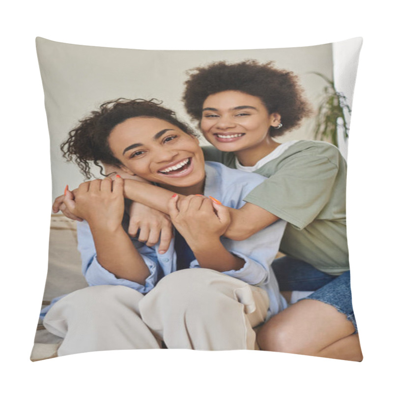 Personality  A Cheerful Couple Shares A Loving Embrace While Relaxing Indoors. Pillow Covers