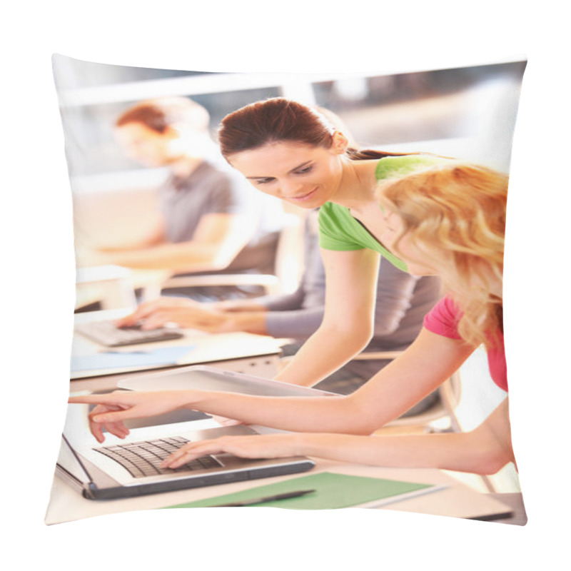 Personality  Colleagues In Office Working With Tablet Pillow Covers