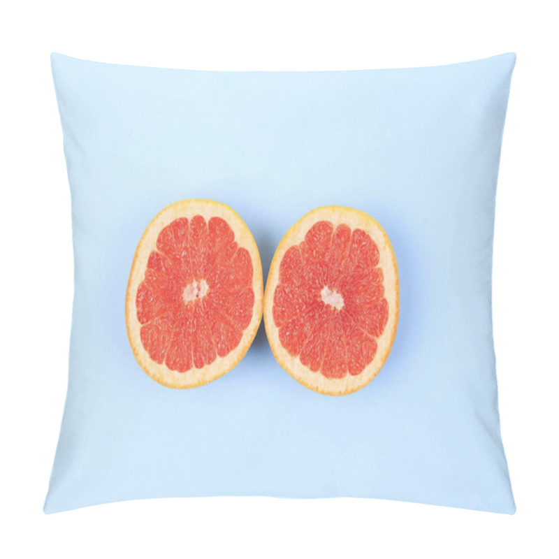 Personality  Fresh Red Grapefruit Slice On Blue Background Pillow Covers