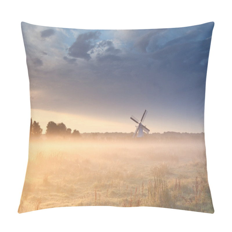 Personality  Windmill In Fog At Sunrise Pillow Covers