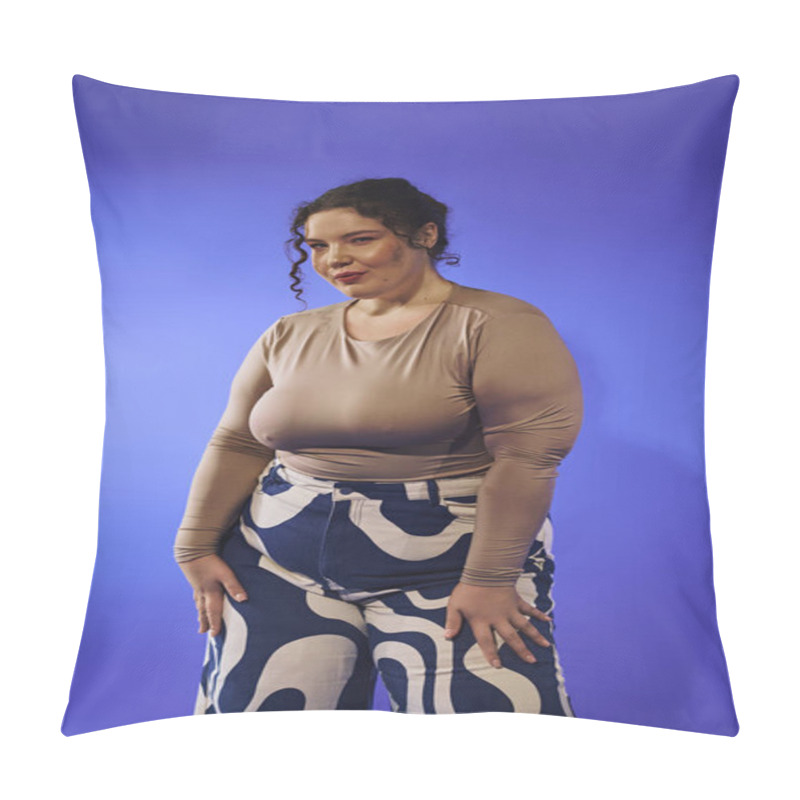 Personality  A Confident Plus Size Woman Showcases Her Unique Style With A Bold Outfit, Exuding Beauty And Grace. Pillow Covers