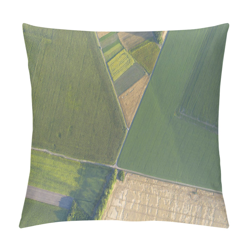 Personality  Abstract Geometric Shapes Of Agricultural Parcels Of Different Crops In Yellow And Green Colors. Aerial View Shoot From Drone Directly Above Field Pillow Covers