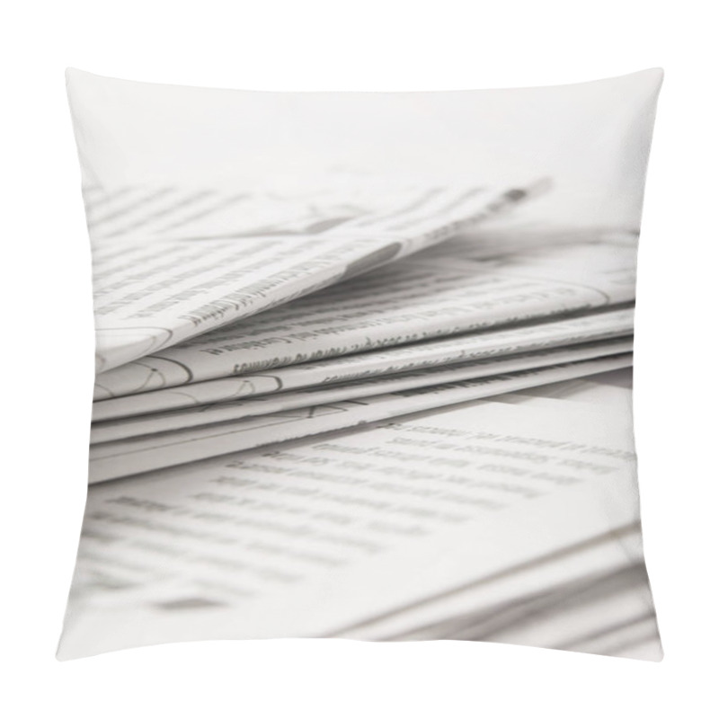 Personality  Close Up Of Heap Of Daily Newspapers With Information, On White Pillow Covers