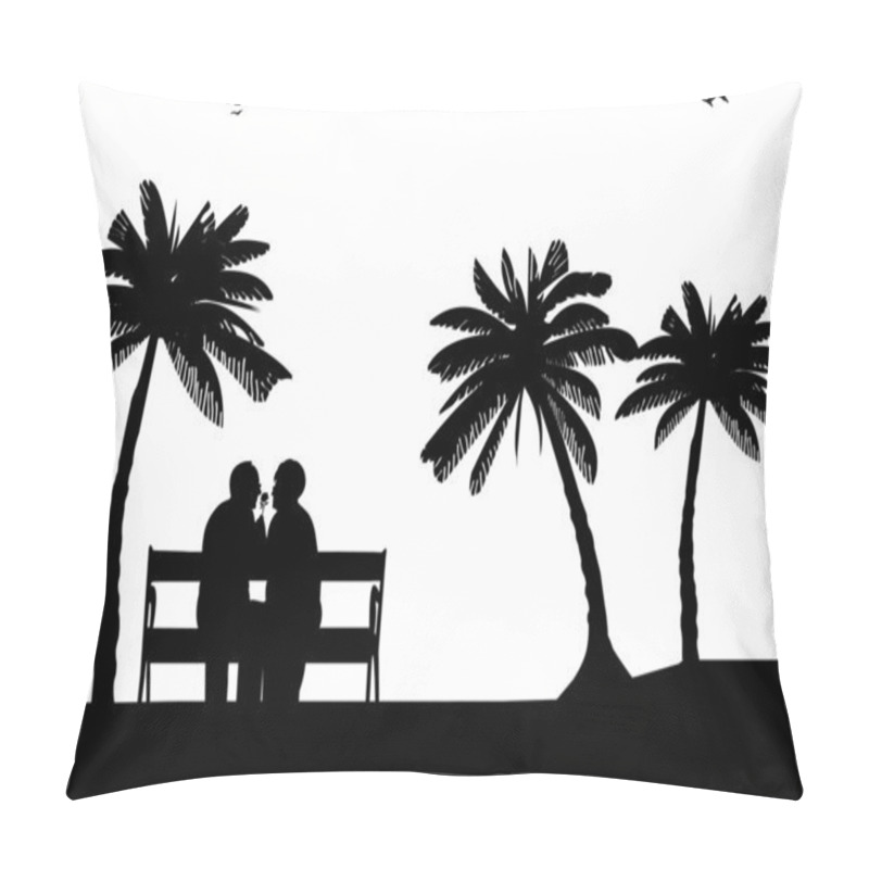 Personality  Lovely Retired Elderly Couple Sitting On Bench On The Beach With Flower Pillow Covers