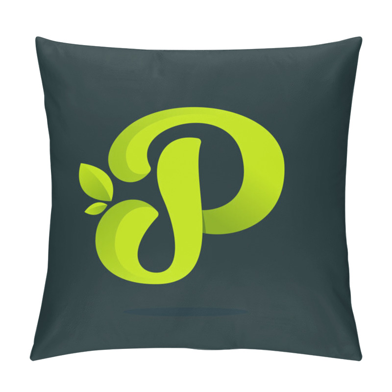 Personality  P Letter Logo With Green Leaves. Pillow Covers