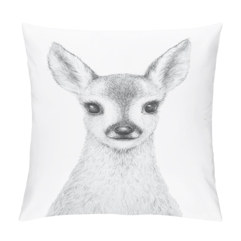 Personality  Little Deer. Pencil Draw. Nursery Wall Art. Kids Art Gift. Forest Animal. White Background Pillow Covers