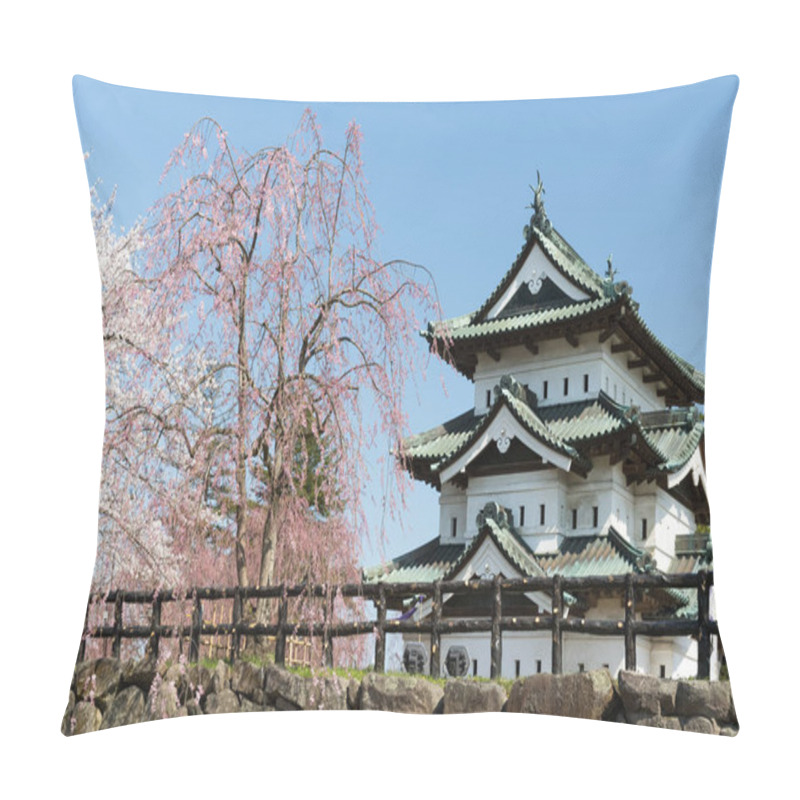 Personality  Hirosaki Castle And Sakura Cherry Blossom Tree In Spring. Hirosaki Castle Tower Is Not That Big But Its The Only One Castle Tower In Tohoku Area Which Rebuilt At Edo Period.  Pillow Covers