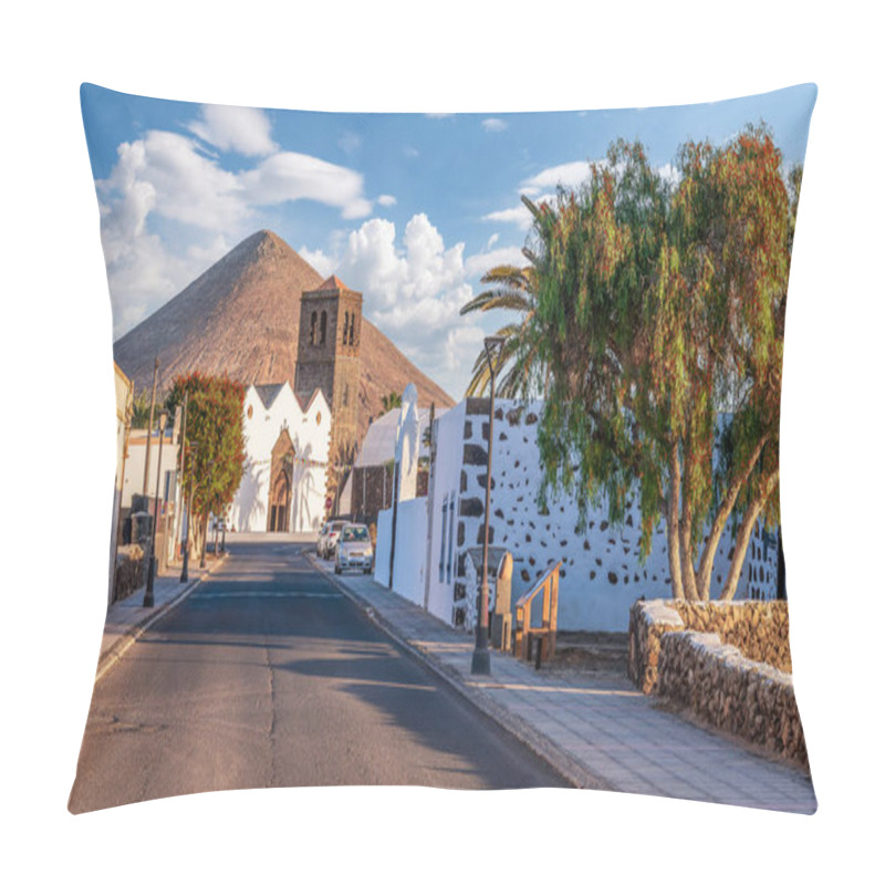 Personality  Experience The Serene Beauty Of La Candelaria Church In La Oliva, Fuerteventura, Nestled Under A Majestic Mountain In A Historic Canarian Village. Pillow Covers