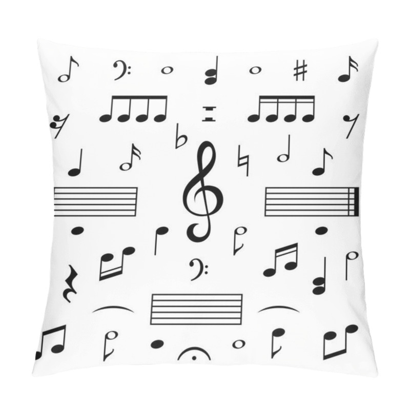 Personality  Music Notes Set. Musical Note Treble Clef Silhouette Signs Vector Isolated Melody Symbols Pillow Covers