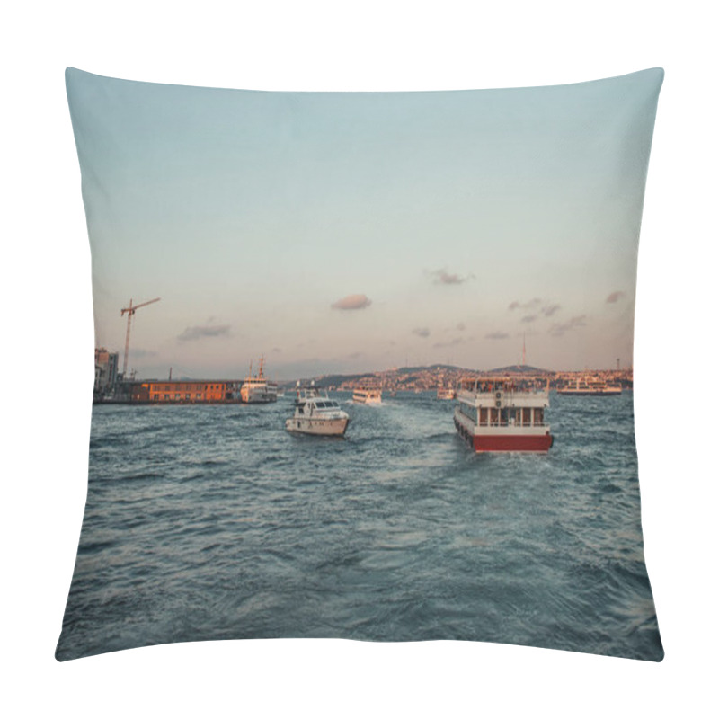 Personality  Boats And Coast Of Istanbul During Sunset Pillow Covers