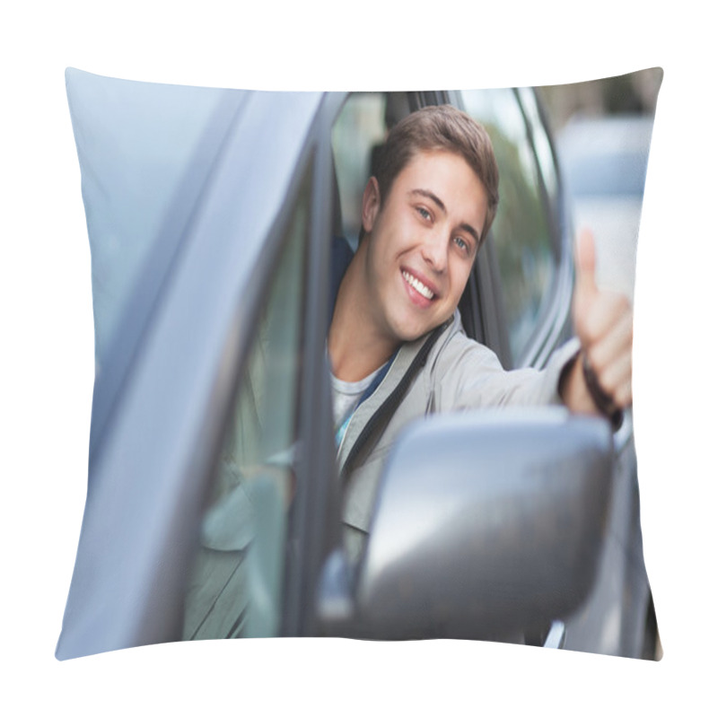 Personality  Young Man Doing Thumps-up In Car Pillow Covers