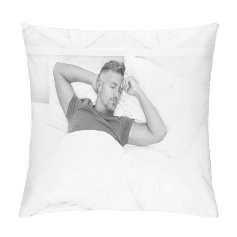 Personality  Breathe Easily, Sleep Well. Handsome Man In Bed. Sleeping Guy At Home. Relaxed Man. Promote Prevention And Management Of Sleep Disorders. World Sleep Day. Benefits Of Good And Healthy Sleep Pillow Covers