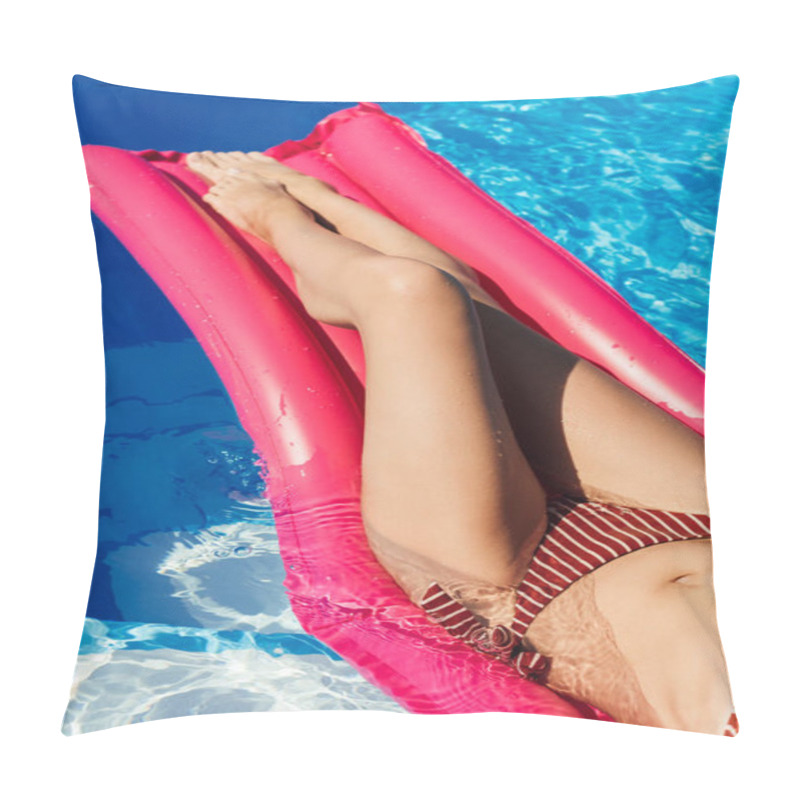 Personality  Cropped Shot Of Woman Floating On Inflatable Mattress At Swimming Pool Pillow Covers