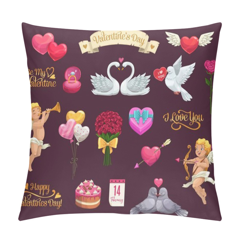 Personality  Valentines Day Love Hearts, Gift, Ribbon And Cupid Pillow Covers