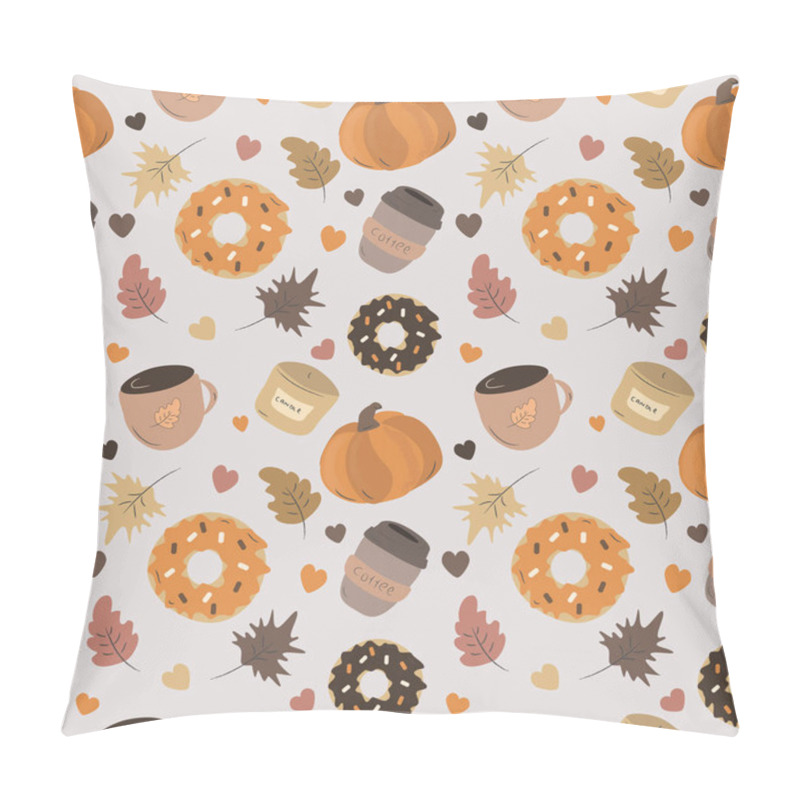 Personality   Seamless Pattern On An Autumn Theme With Coffee, Pumpkin And Donuts Pillow Covers