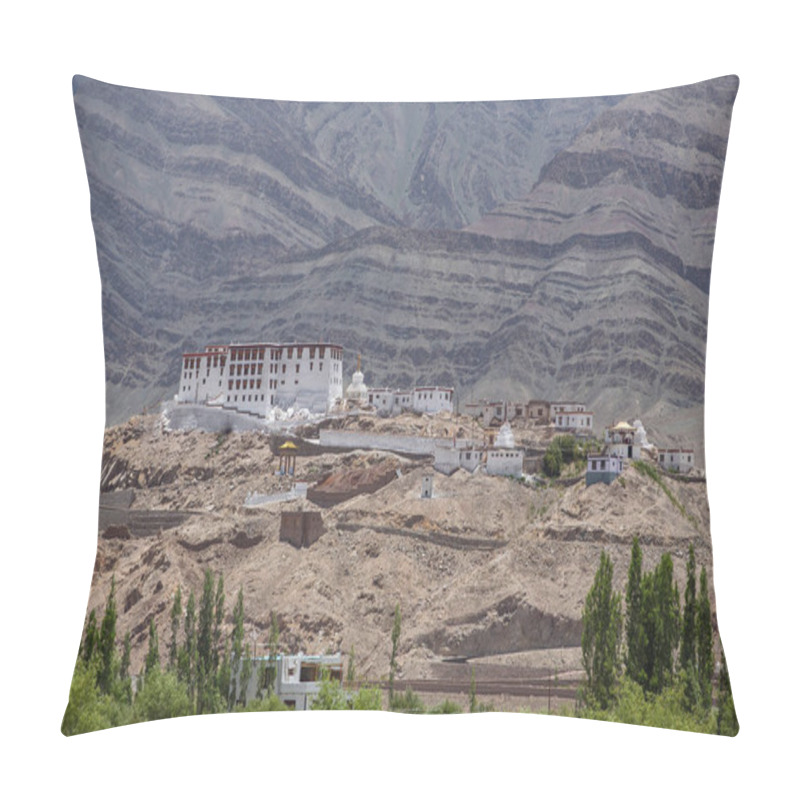 Personality  Stakna Gompa Temple ( Buddhist Monastery ) With A View Of Himalaya Mountains In Leh, Ladakh, Jammu And Kashmir, India. Pillow Covers