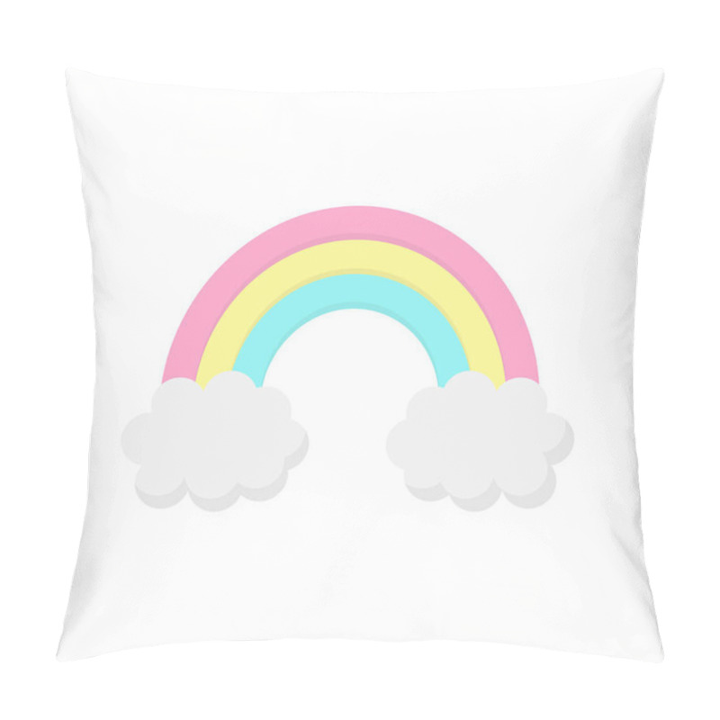 Personality  Cute Rainbow Vector Illustration Graphic Icon. Rainbow With Clouds Isolated On White Background. Pillow Covers