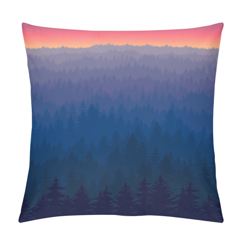 Personality  Vector Mountains Forest With Fog Background Texture Seamless Pattern Pillow Covers