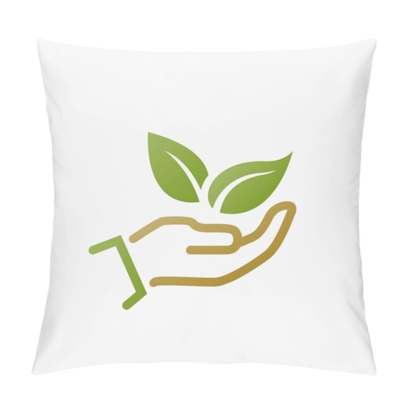 Personality  Eco Friendly Icon. Plant Leaves In Hand. Ecology And Save Environment Symbol. Vector Image In Flat Style Pillow Covers