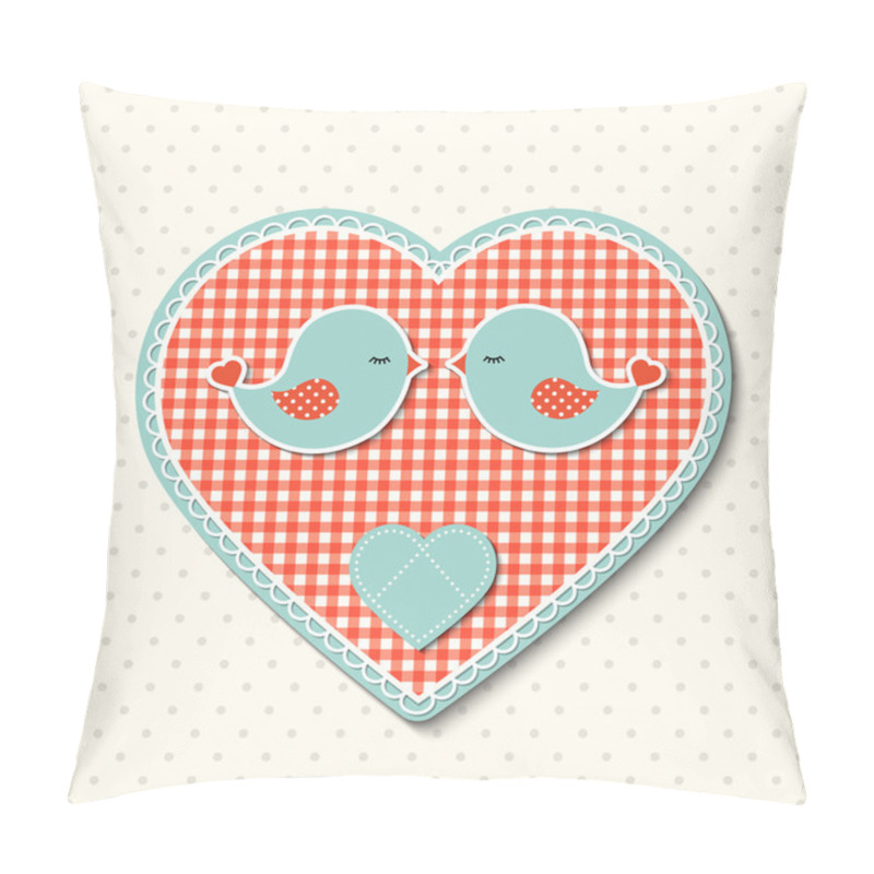 Personality  Red Heart With Canvas Texture And Two Cute Birds, Illustration Pillow Covers