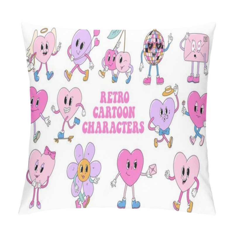 Personality  Retro Cartoon Characters Collection For Valentine's Day Stickers, Clipart, Prints, Cards, Posters Design. EPS 10 Pillow Covers