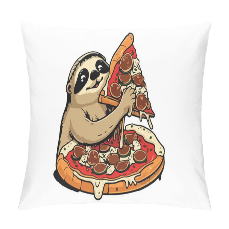 Personality  Sloth Eating Pizza Vector Pillow Covers