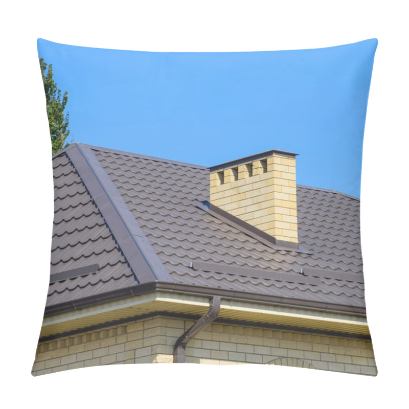 Personality  Brown Corrugated Metal Profile Roof. Chimney And Ventilation Of Yellow Brick. Pillow Covers