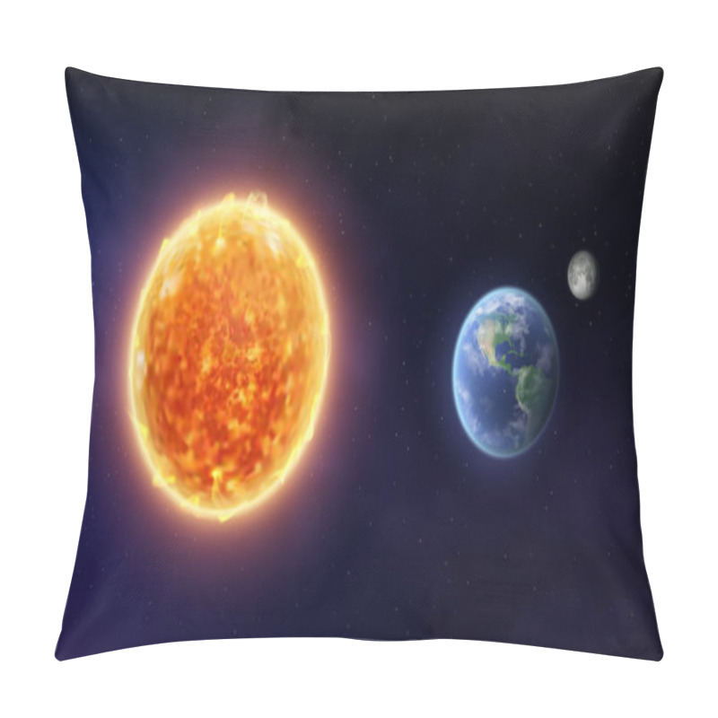 Personality  Vector Sun Star And Planet Earth With Moon In Space. Cosmic Background. Realistic 3d Vector Illustration Pillow Covers