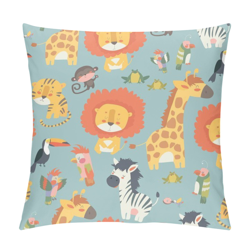 Personality  Happy Jungle Animals Seamless Pattern Pillow Covers