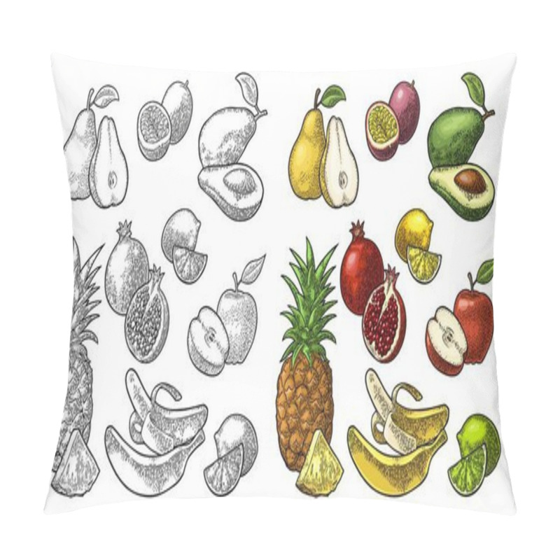 Personality  Set Fruits. Pineapple, Lime, Banana, Pomegranate, Maracuya, Avocado. Pillow Covers