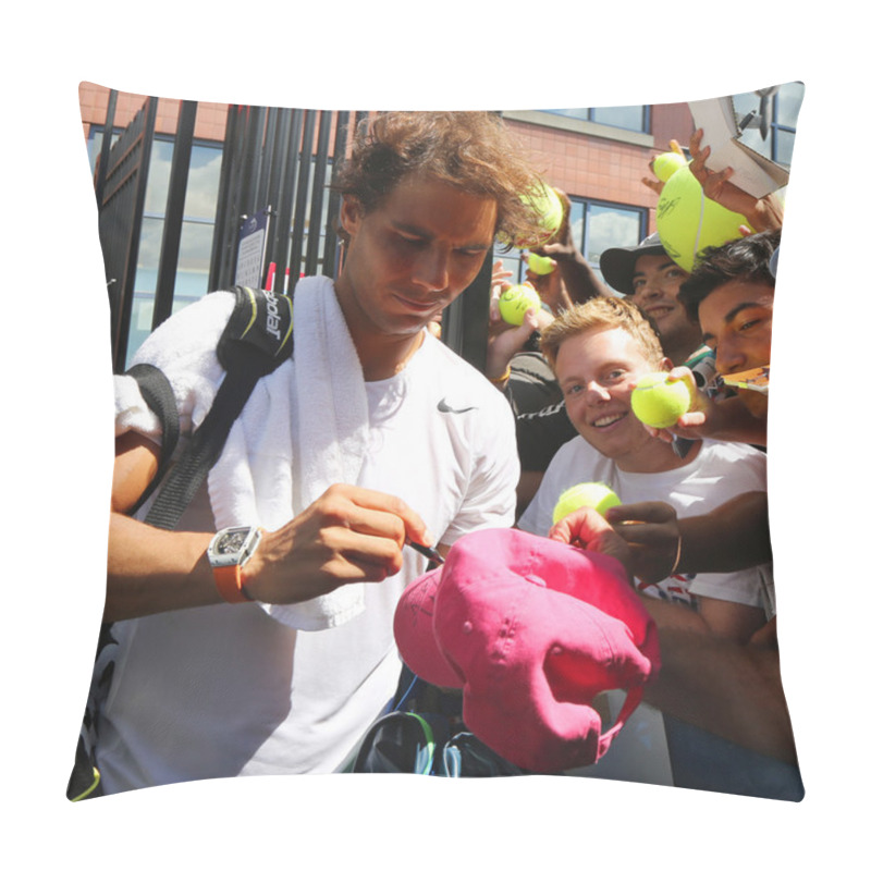 Personality  Fourteen Times Grand Slam Champion Rafael Nadal Of Spain Signing Autographs After Practice For US Open 2015 Pillow Covers